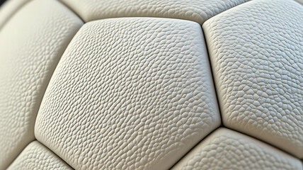 Fototapeta premium A close-up of a soccer ball on a white background, showing the detailed texture of the leather and seams, simple and bold.