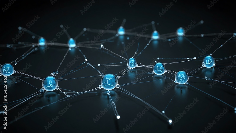 Poster digital network diagram with connected nodes.
