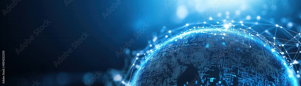 Poster abstract representation of a digital globe with interconnected lines, symbolizing technology and glo