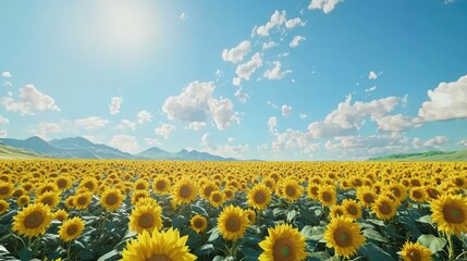 Obraz premium Expansive View of Sunflower Field Under Blue Sky