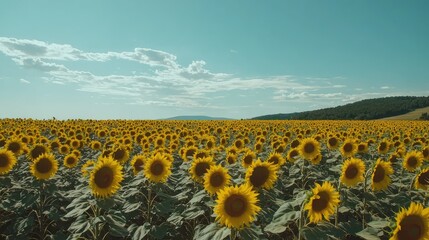 Obraz premium Expansive Sunflower Field Under Clear Sky