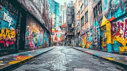 Fototapeta premium Vibrant Urban Street Art in Colorful Alley