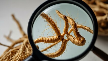 Ginseng under a magnifying glass, examined in detail