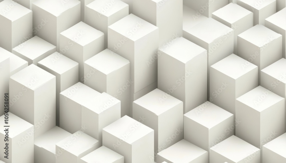 Poster abstract 3d rendering of white cubes in a geometric pattern