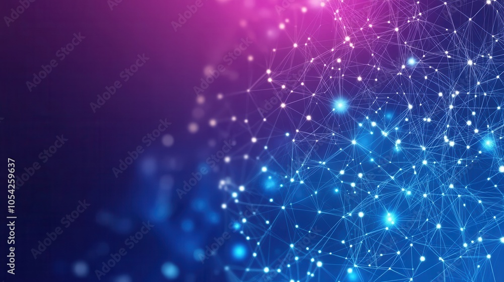 Poster colorful abstract network background with glowing dots and lines, perfect for technology, digital an