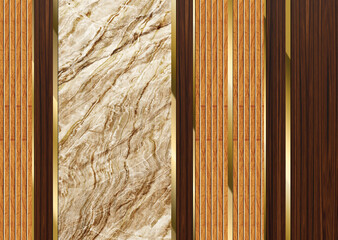 3d abstract mural wallpaper. Modern wall decor abstract, golden lines, and marble and wooden and black shapes