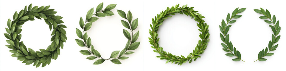Green leaf wreaths on a white isolated background.