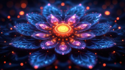 Fototapeta premium A 4K vibrant mandala design with intricate geometric patterns and glowing neon colors.