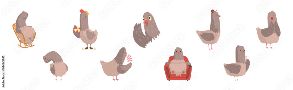 Aufkleber funny pigeon and dove character in different pose vector set