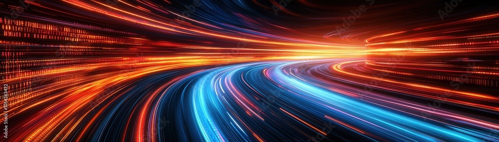 Poster dynamic light trails create an energetic and vibrant visual of movement, perfect for tech and modern