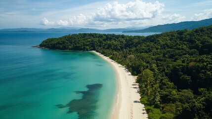 Fototapeta premium Breathtaking Tropical Beach and Lush Coastal Forest Aerial View