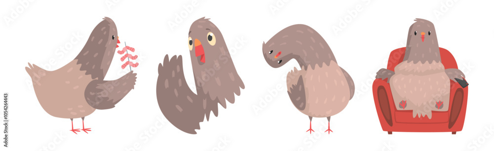 Aufkleber funny pigeon and dove character in different pose vector set