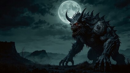 Monstrous creature under a full moon.