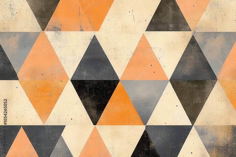Poster Geometric shapes in earthy tones with recurring patterns of triangles
