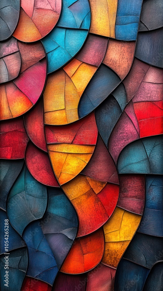 Poster abstract colorful pattern with curved shapes and textured surfaces
