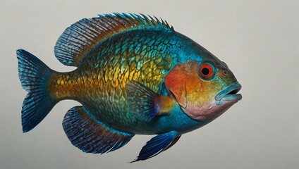 Fototapeta premium Mystic portrait of Princess Parrotfish, close-up on white background.