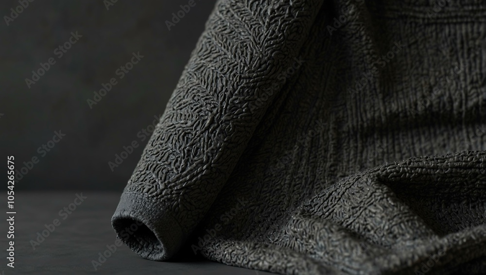 Aufkleber neatly folded dark gray blanket with a textured pattern.