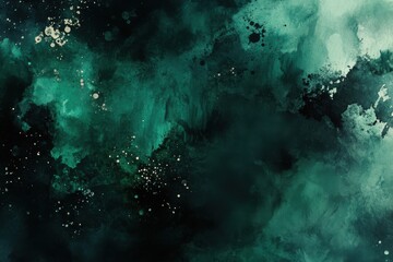 Obraz premium Mysterious abstract watercolor backdrop in deep black and green shades with textured details. Creative layout template showcasing elegant fluid elements and stylish liquid visuals