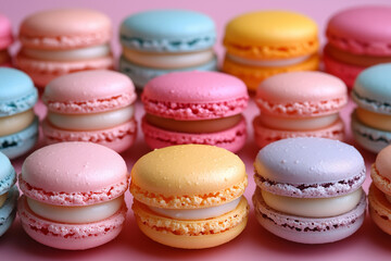 Obraz premium A row of colorful macarons with different flavors and colors