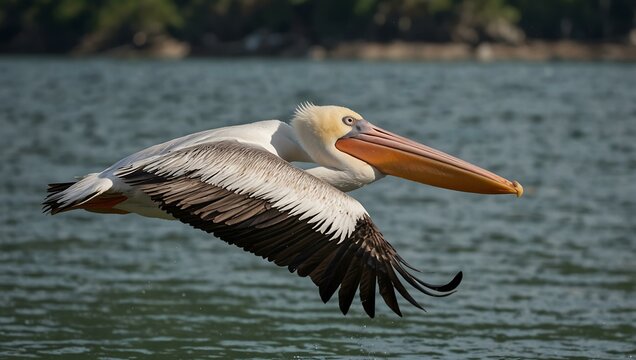 Pelican flying gracefully.