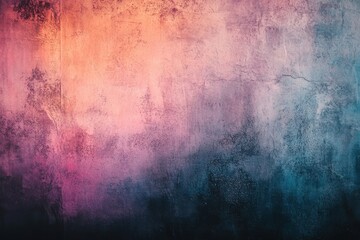 Fototapeta premium Enigmatic soft gradient background with distressed texture in hues of rose, tangerine, azure, and ebony, providing plenty of space for visuals or text