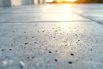 A close-up view of a textured surface with small specks, illuminated by soft sunlight reflecting off a tiled floor.