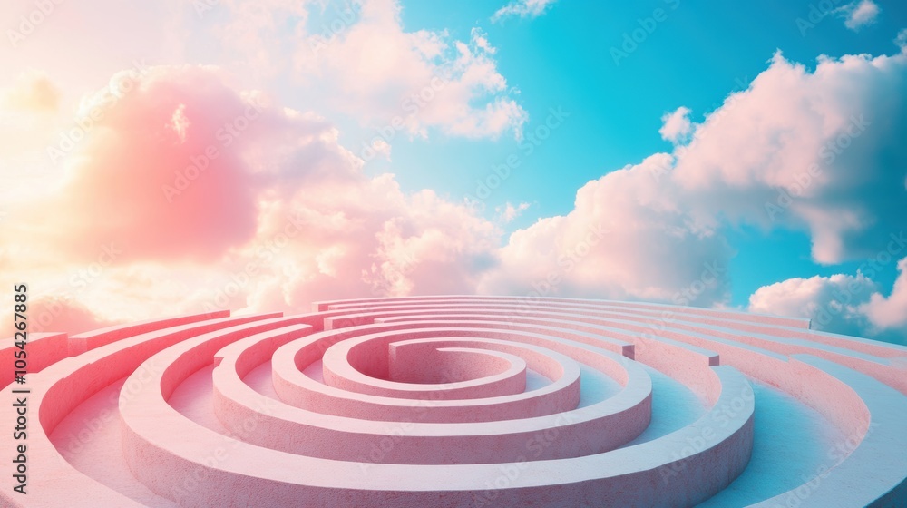 Poster a labyrinth with a single exit leading to a swirling vortex, representing a strategy that navigates 