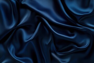 Fototapeta premium Stylish dark blue satin textile: glossy silk substance for rich elegant backdrop with design area. Wide banner layout for celebrations such as anniversaries and holidays - overhead perspective