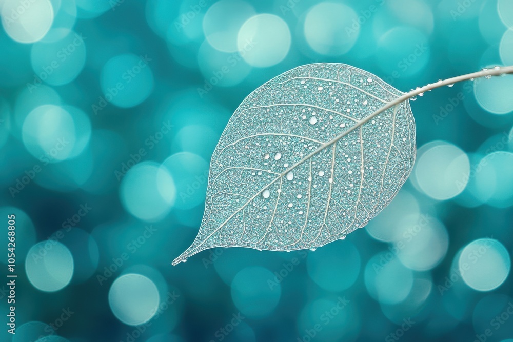 Poster fragile clear foliage showcasing beautiful patterns on a teal artistic background highlighting spark