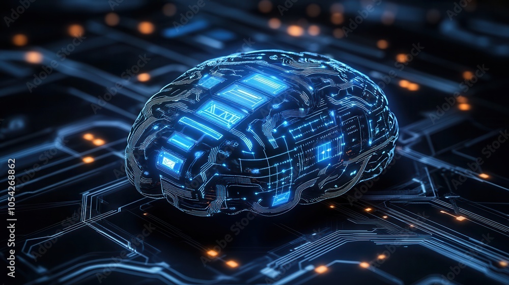 Poster futuristic digital brain design representing artificial intelligence and technological innovation wi