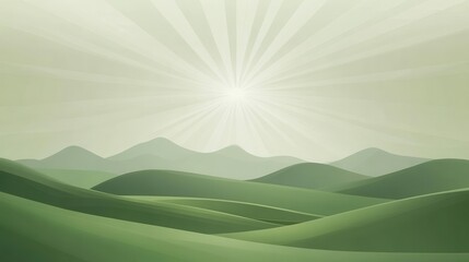 Obraz premium Abstract Green Landscape with Sunburst