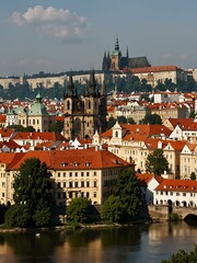 Obraz premium Scenic Prague view with historic architecture.