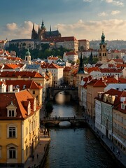 Obraz premium Scenic Prague view with historic architecture.