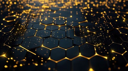 Obraz premium A close-up of a hexagonal pattern with glowing elements, creating a futuristic aesthetic.