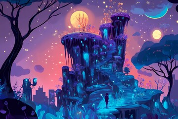 Obraz premium Mysterious Glowing Stairway Leading to Unknown