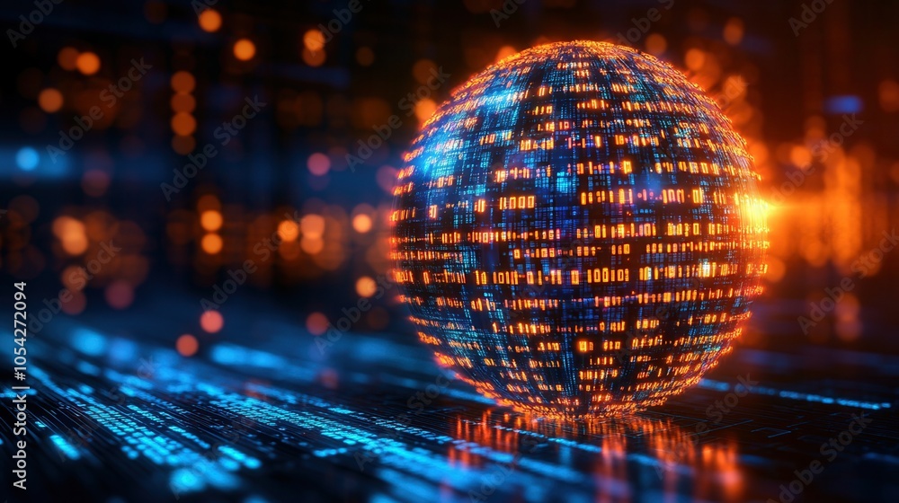Poster futuristic digital globe with glowing data streams, representing technology, innovation, and connect
