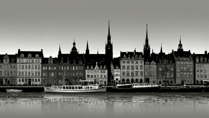 Fototapeta premium Silhouette of Stockholm illustrated against white.