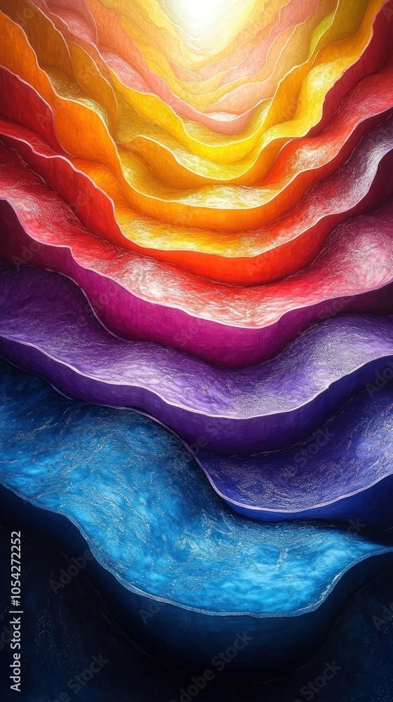 Poster abstract wavy pattern with rainbow colors and a light source