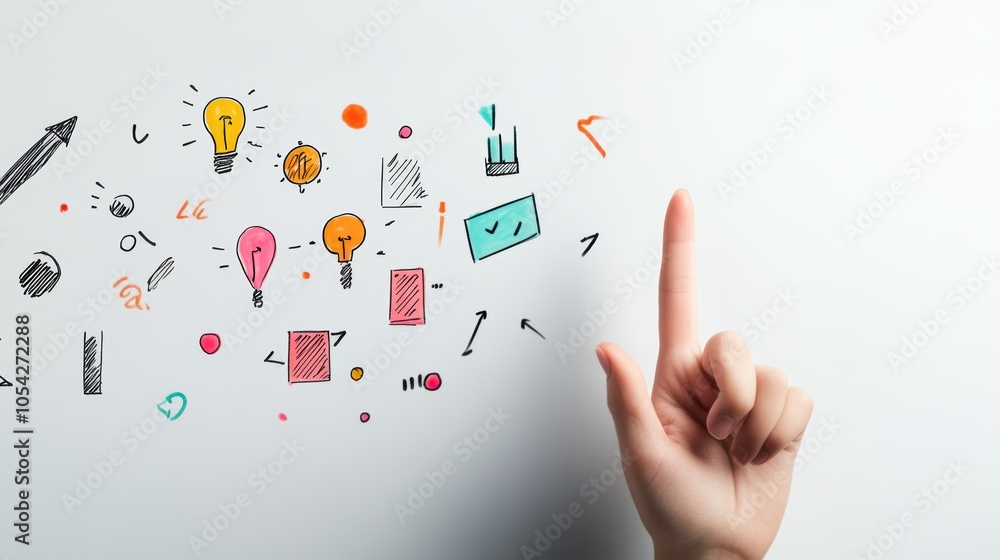 Poster a hand pointing at a financial model with a complex formula on a whiteboard, illustrating the relati