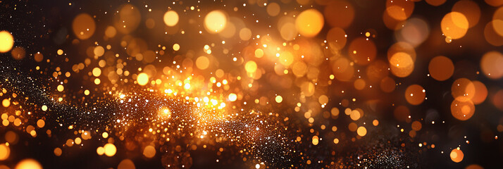 Fototapeta premium Abstract shiny golden and brown bokeh background, festive banner