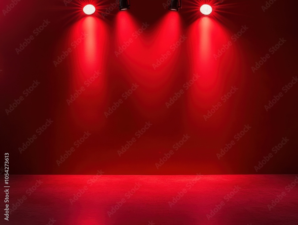 Poster red background, spotlight in the center of an empty room, gradient, simple background generative ai
