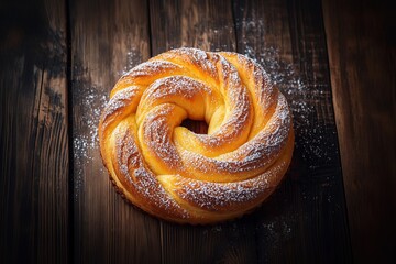 Rosca de Reyes dusted with powdered sugar for Three Kings Day celebration