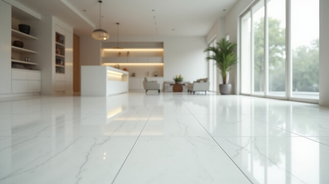 cozinha branca moderna interior com piso branco porcelanato brilhante mockup 