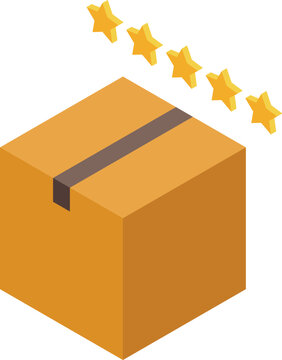 Five golden stars hover above a sealed cardboard box, symbolizing a top notch online shopping experience and customer satisfaction
