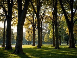 Fototapeta premium Trees standing tall in a park.