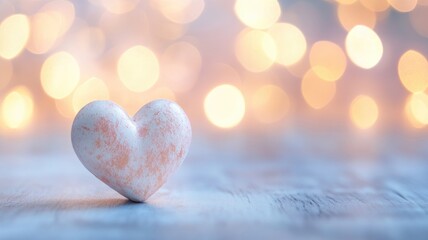 Fototapeta premium Heart-shaped object on blue surface with blurred lights in background