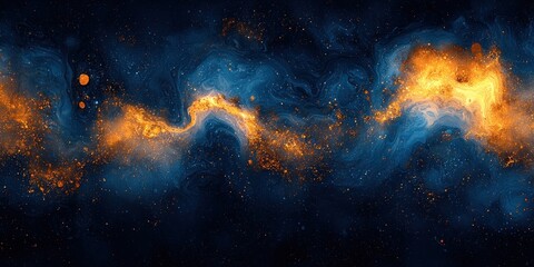 Abstract Cosmic Nebula with Golden and Blue Hues