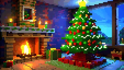 pixel art christmas tree with candles and decorations