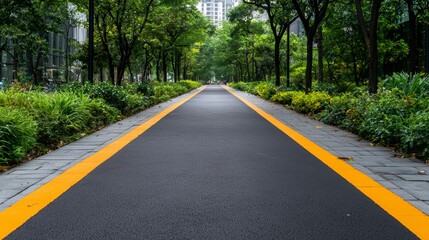 Obraz premium Urban Pathway Surrounded by Lush Greenery