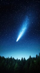 Fototapeta premium A breathtaking display of the night sky captures a comet shining brightly over an autumn forest filled with stars and vivid colors